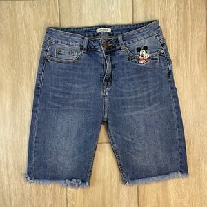 Mango Mickey Mouse Denim Shorts Size 9 Blue Embroidered Jean Cutoffs Disney